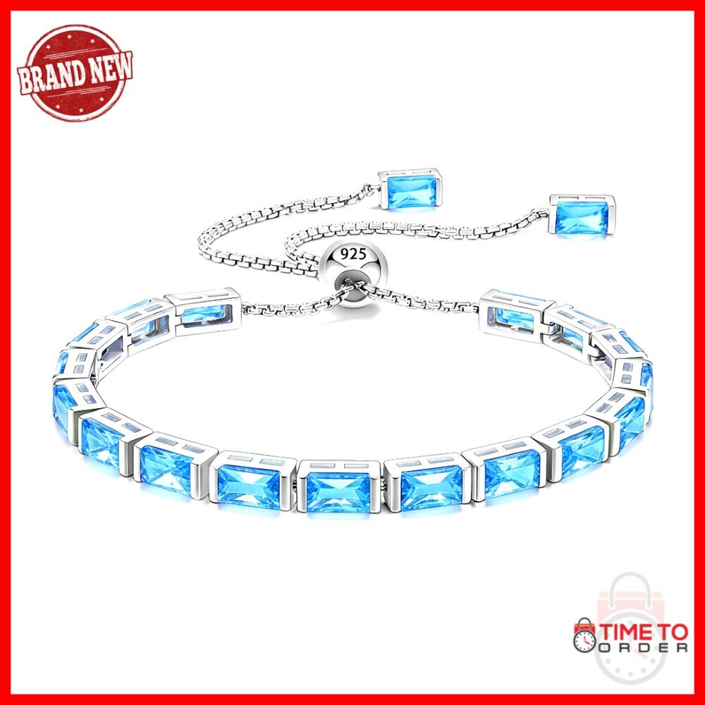 Sterling Silver Tennis Bracelet Adjustable Chain Square Gemstone Fine Jewelry
